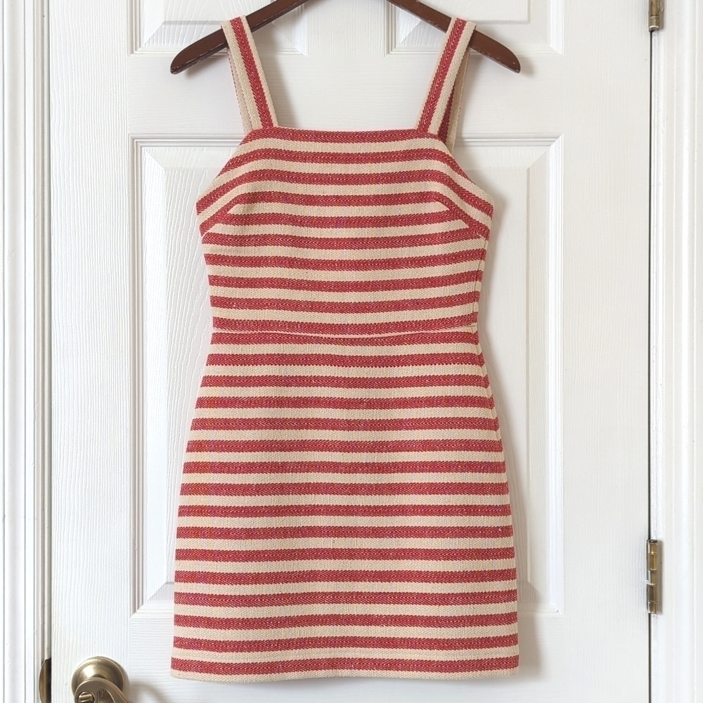 Design Lab Lord & Taylor Striped Woven Sleeveless Mini Sheath Dress Red Cream XS